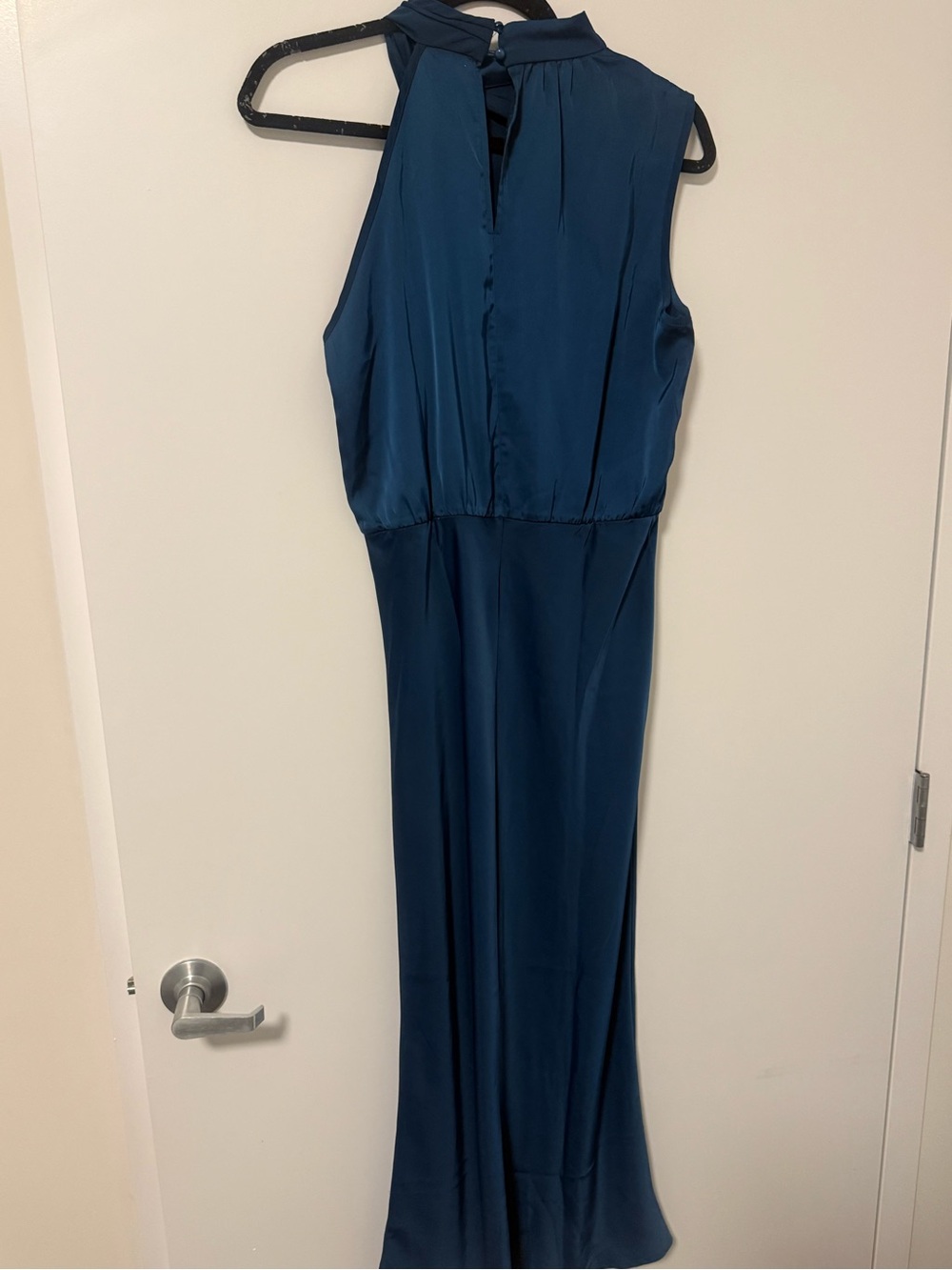 Sleeveless Midi Dress in Dark Blue with Draped Neckline NWT - Picture 5 of 8